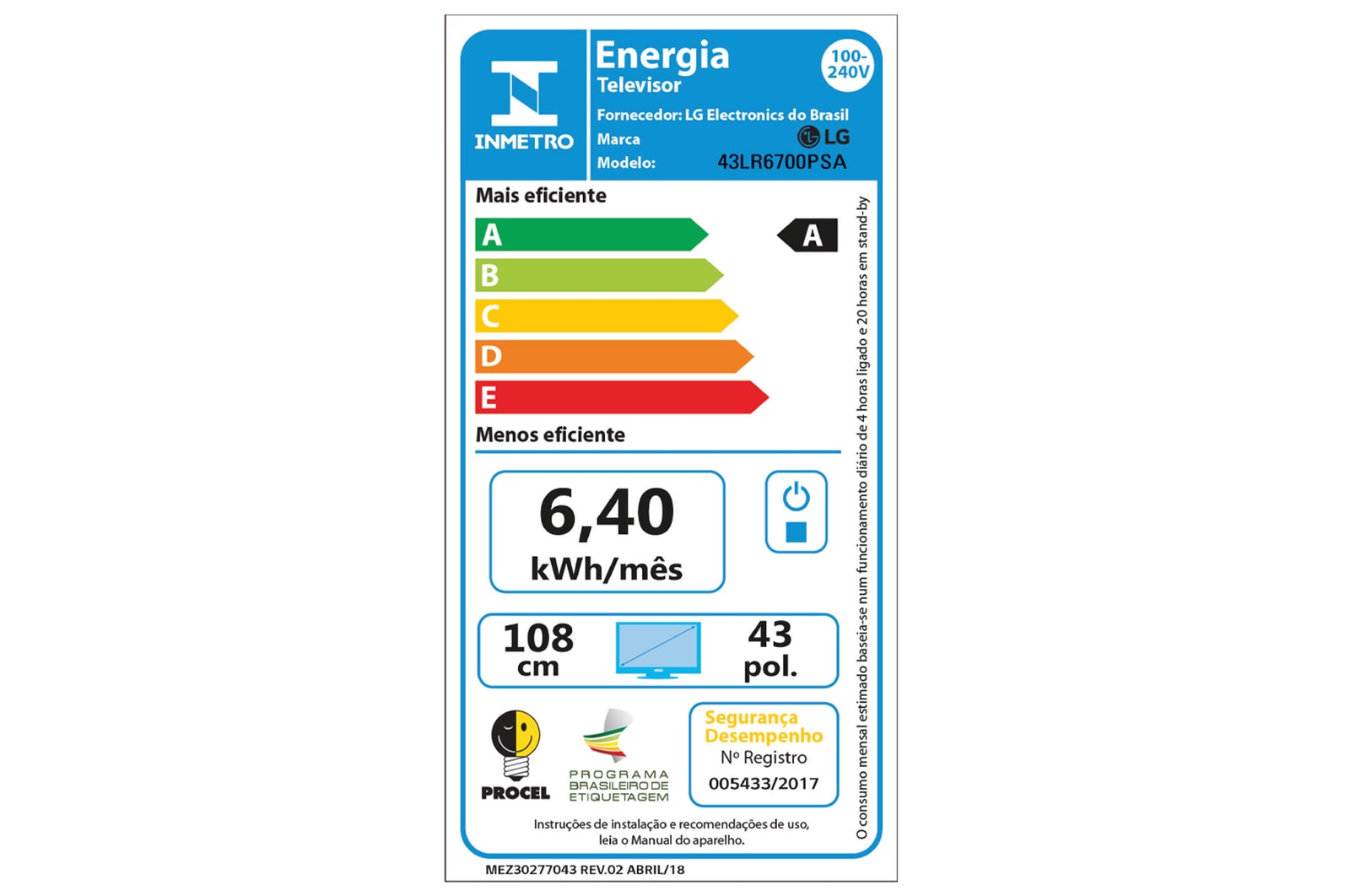 Miniatura Smart TV LG Full HD de 43 polegadas 43LR67 AC 100~240V 50-60Hz