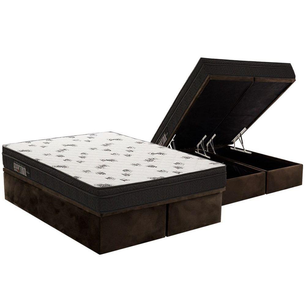 Miniatura Cama Box Baú Queen: Colchão Espuma Ortobom D45 Ligh Saúde Ortopillow + Base Crc Suede Brown(158X198)