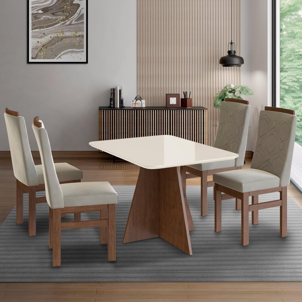 Miniatura Mesa para Sala de Jantar 120x90cm com Vidro Lapidado Tabaco/Off White