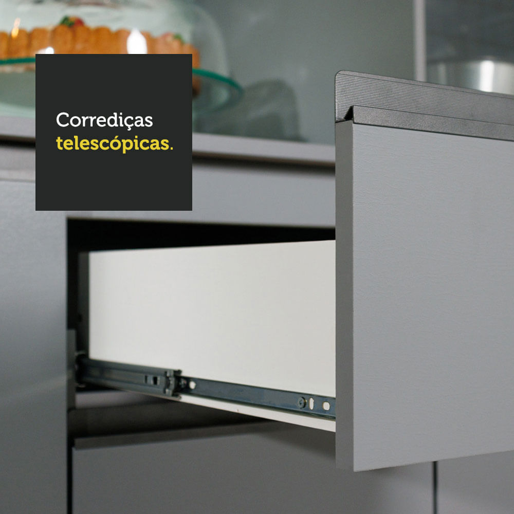 Armário de Cozinha Completa 260cm Cinza Nice Madesa 05 Cor:Cinza