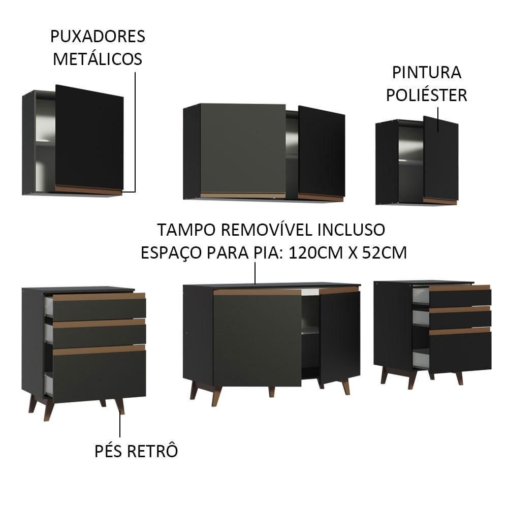 Miniatura Cozinha Completa Madesa Reims 240002 com Armário e Balcão - Preto Preto