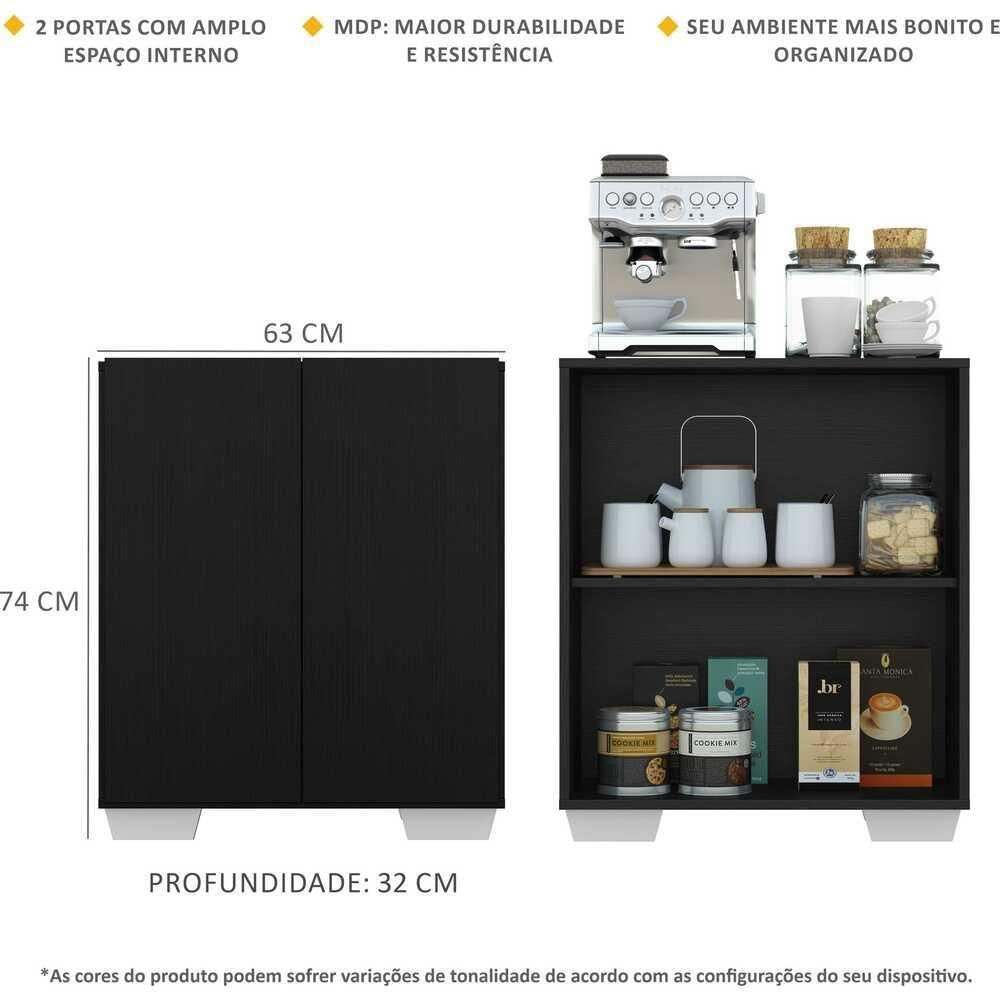 Aparador Buffet 2 Portas Com Pés Quadrados Veneza Multimóveis V3610 Preto/Branco Preto/Branco