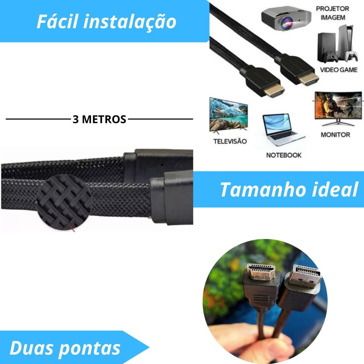 Miniatura Cabo Hdmi 2.0 4K Blindado 3M Ponta Gold - Entrega Rápida