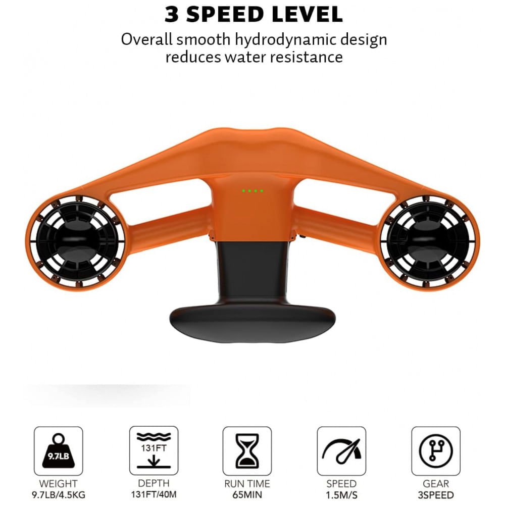 Miniatura PRO Scooter de Propulsor Aquático Mergulhe de até 40 Metros com Suporte para Câmera, ASIWO, Branco 110v