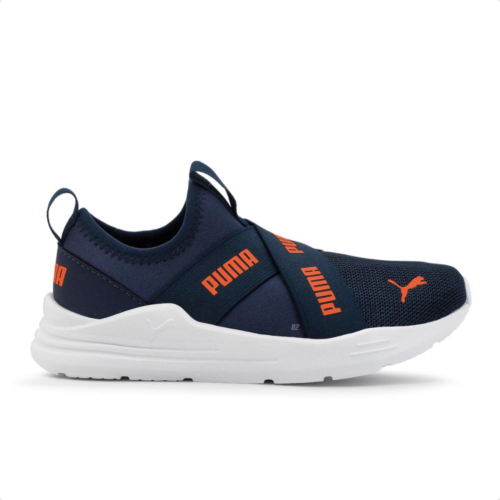 Miniatura Tênis Puma Wired Run Slip On Infantil Marinho / Laranja - 19