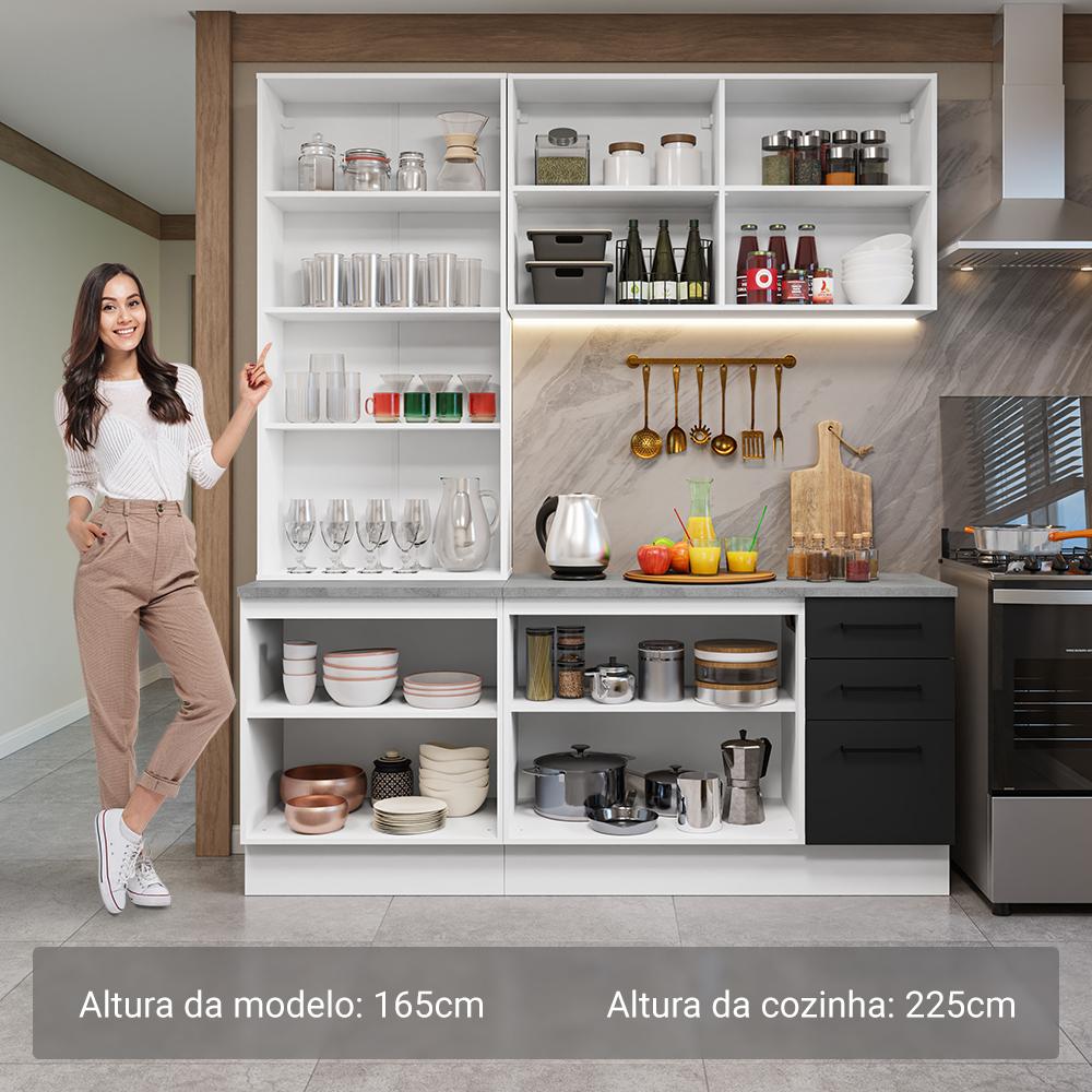 Miniatura Armário de Cozinha Compacta 190cm com Cristaleira Branco/Preto Agata Madesa 01 Branco/Preto