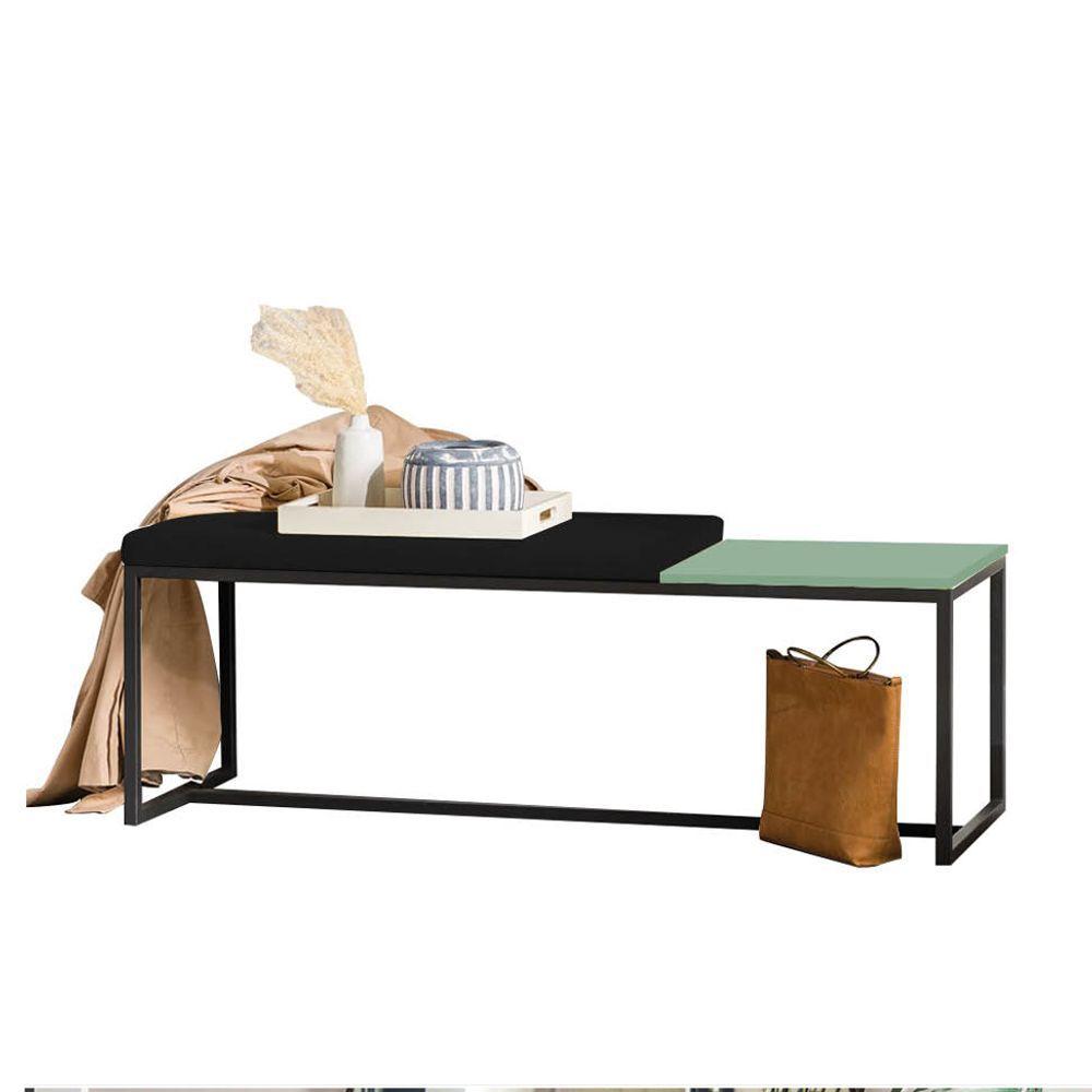 Miniatura Banco Recamier Puff 195cm Industrial Preto Corino Preto Tampo Quadrado Mdf Verde