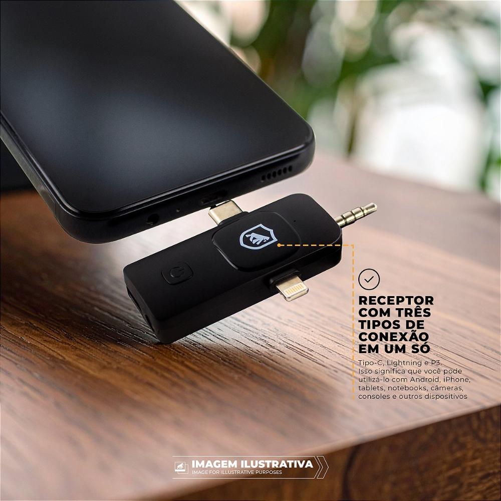 Miniatura Microfone de Lapela 3 em 1 - Armor - Tipo C / Lightning / P2 - Gshield