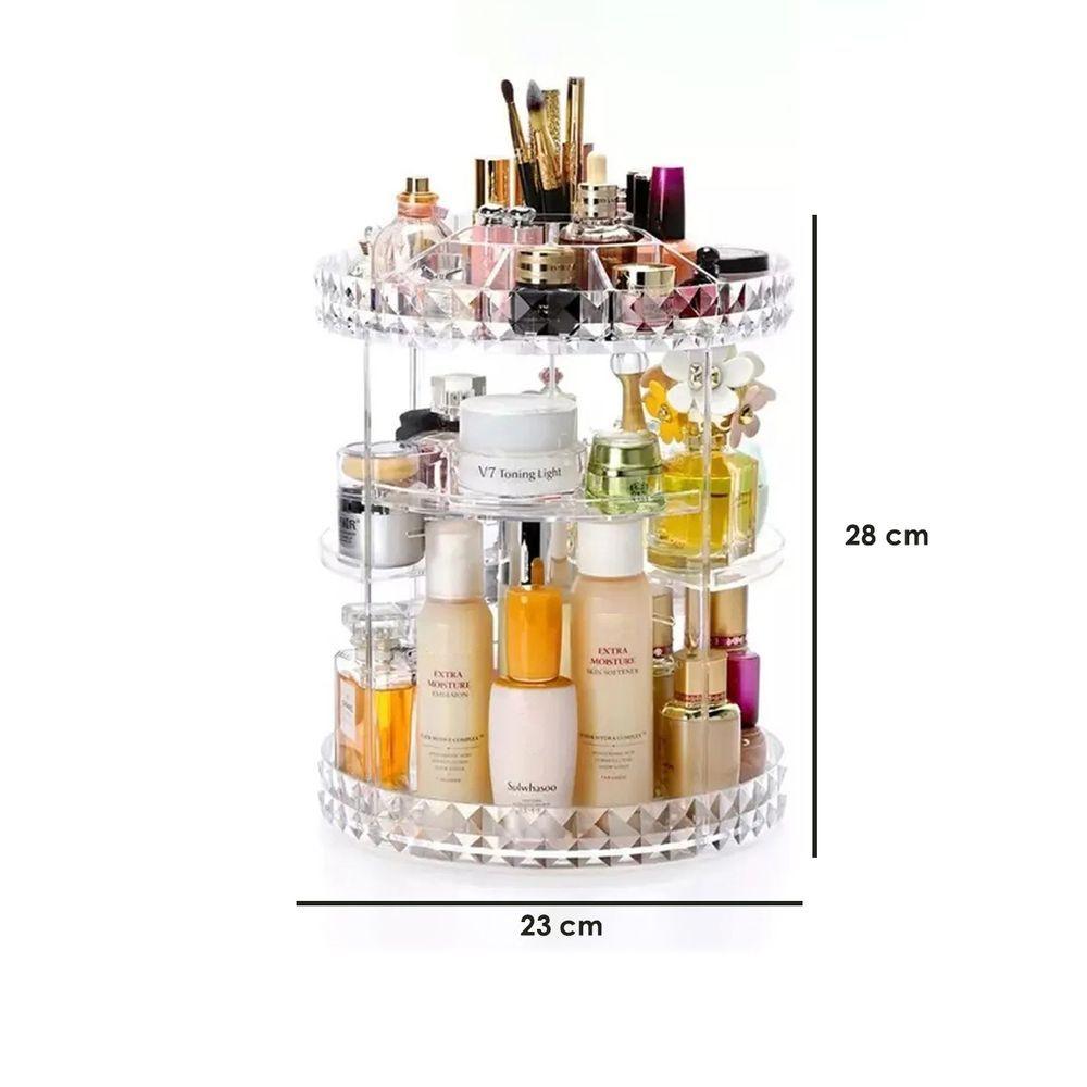 Miniatura Organizador Porta Maquiagem Giratorio 360 Acrilico Cosmeticos Batom Make Cremes Perfumes Joias Biju Multifuncional