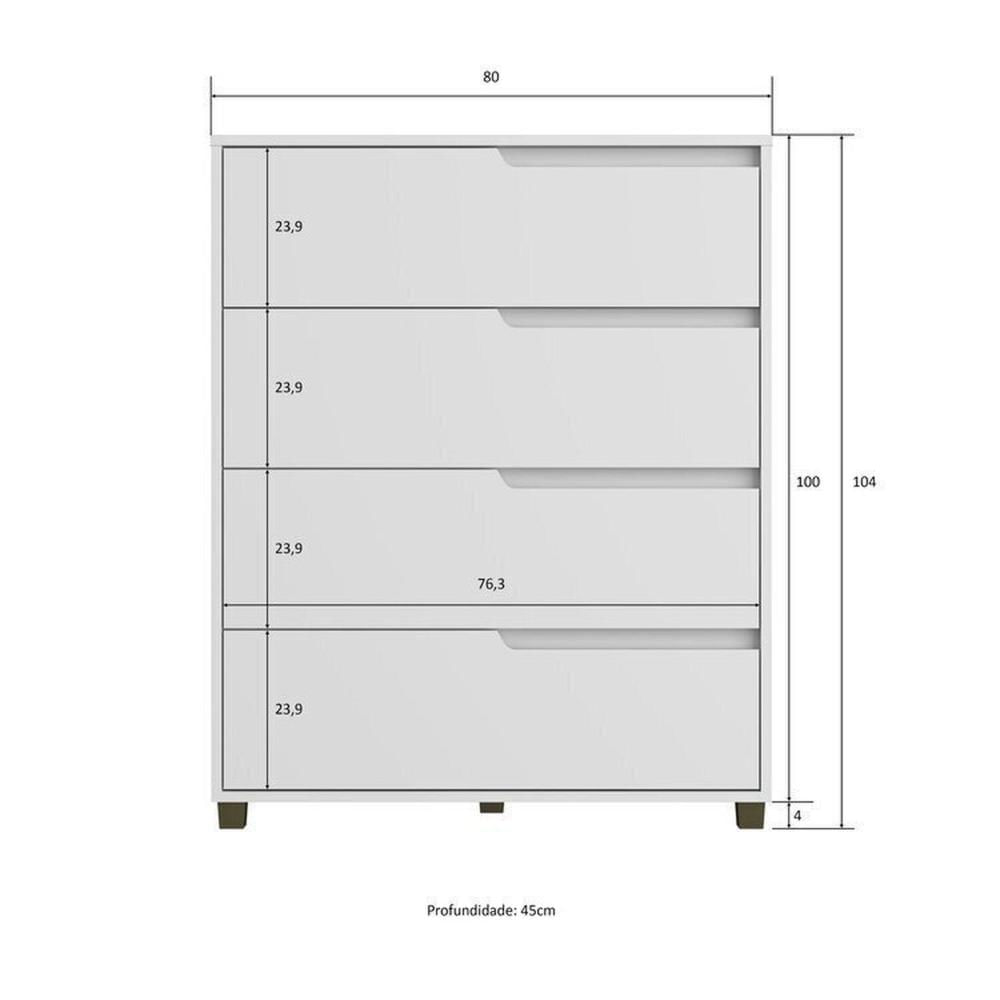 Miniatura Quarto Casal com Guarda-Roupa 2 Portas de Correr, 1 Cômoda e 2 Mesas de Cabeceira Malthus Branco