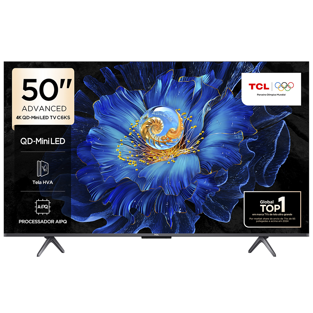 Smart TV TCL 50" QD-Mini LED 4K Android TV WiFi Bluetooth 3 HDMI Google TV 60 Hz HDR10+ 50C6KS