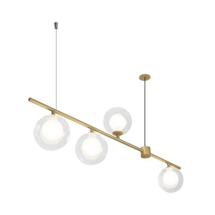 Miniatura Pendente 4 Globos Vidro Duplo Transparente Dourado Zan84