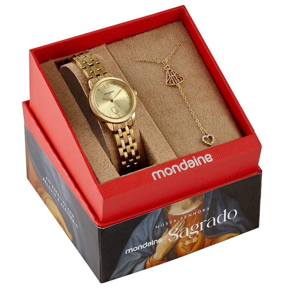 Miniatura Kit Relógio Feminino Dourado Nossa Senhora Aparecida