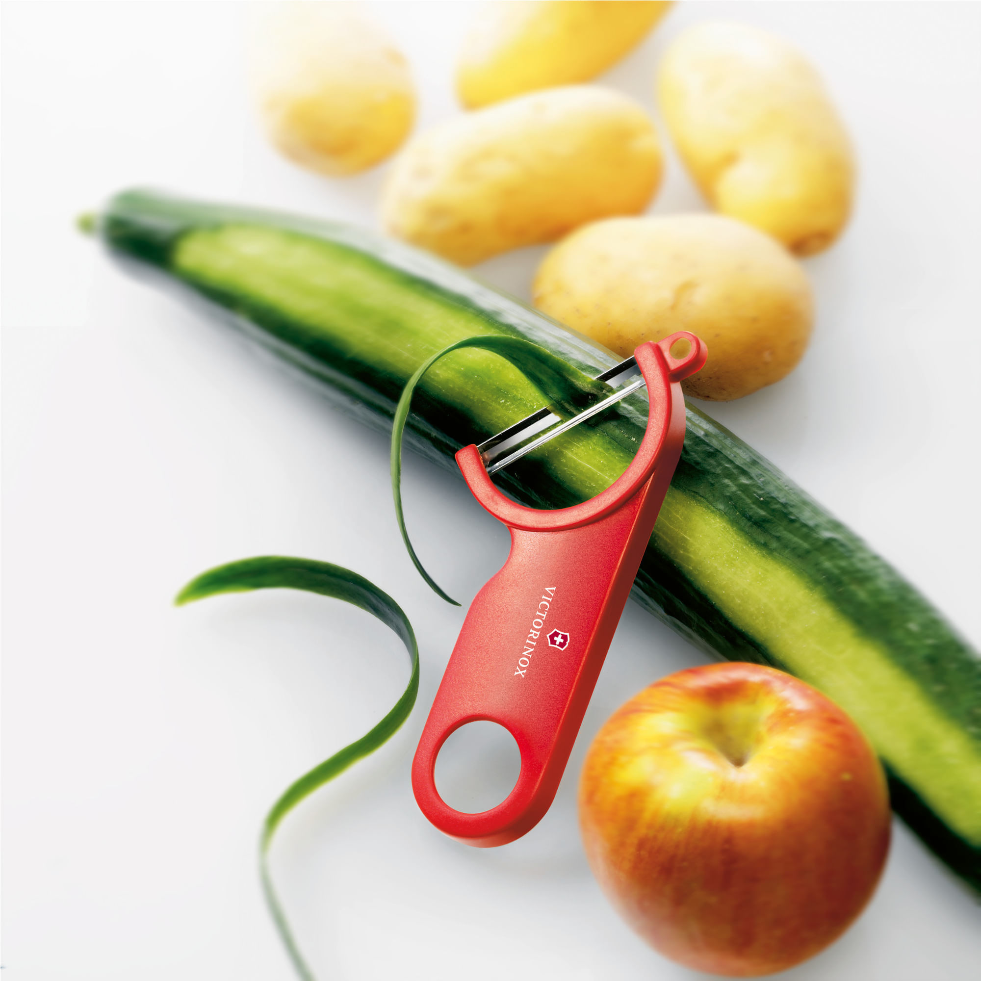 Miniatura Kit Descascador de frutas e legumes lâmina lisa + Faca Swiss Classic lâmina lisa 8cm Vermelho vermelho