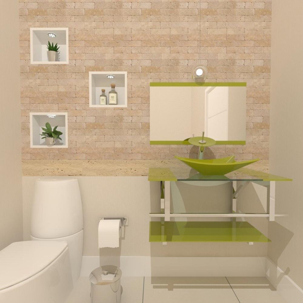 Miniatura Gabinete de Vidro 90cm Inox com Cuba Retangular Verde Oliva