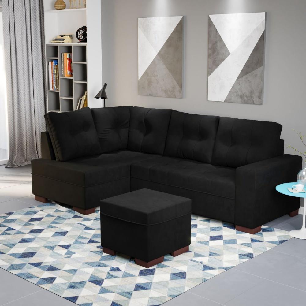 Miniatura Sofá de Canto com Puff 6 Lugares 238cm Gávea Montreal Preto
