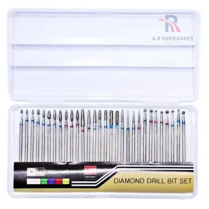 Miniatura Kit 30 Brocas Diamantadas Profissionais Unhas De Porcelanas
