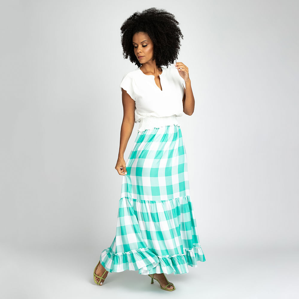 Miniatura Saia Longa Evase com Recorte - Verde G