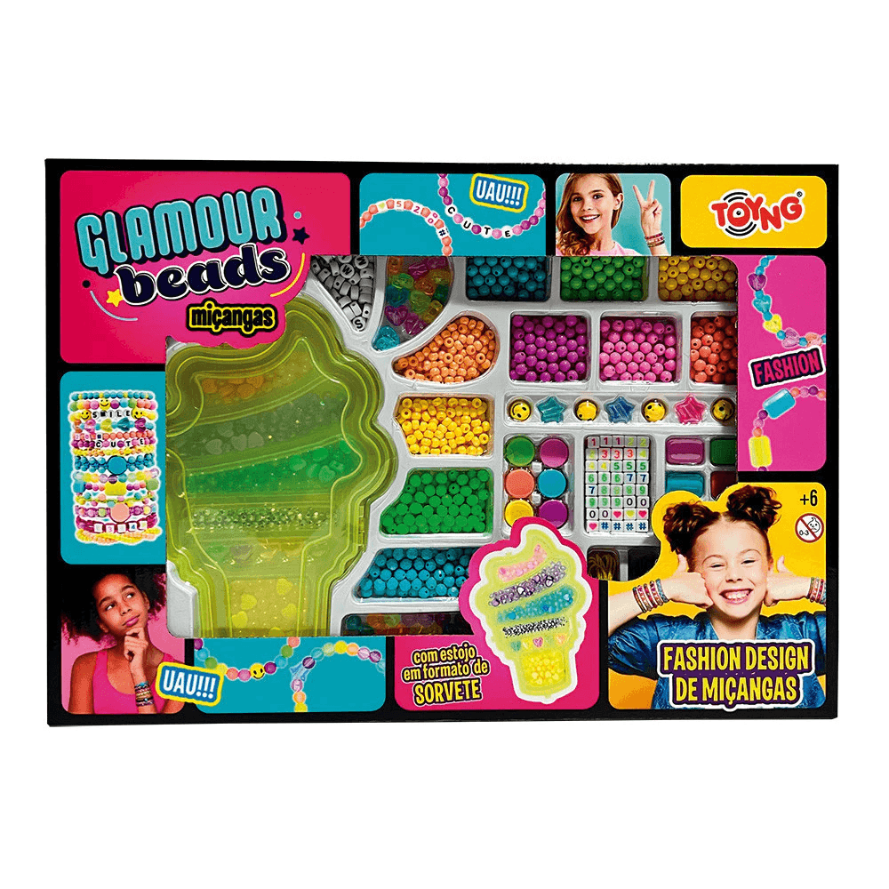 Miniatura Kit Miçangas Infantil Glamour Beads Criativos escolha o seu Amarelo