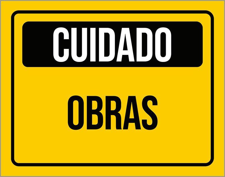 Miniatura Placa Atenção Cuidado Sinalização Obras 18X23