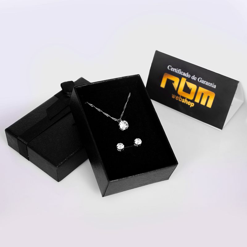 Kit Conjunto Semijoias Colar e Brincos Ponto de Luz com Zirconia
