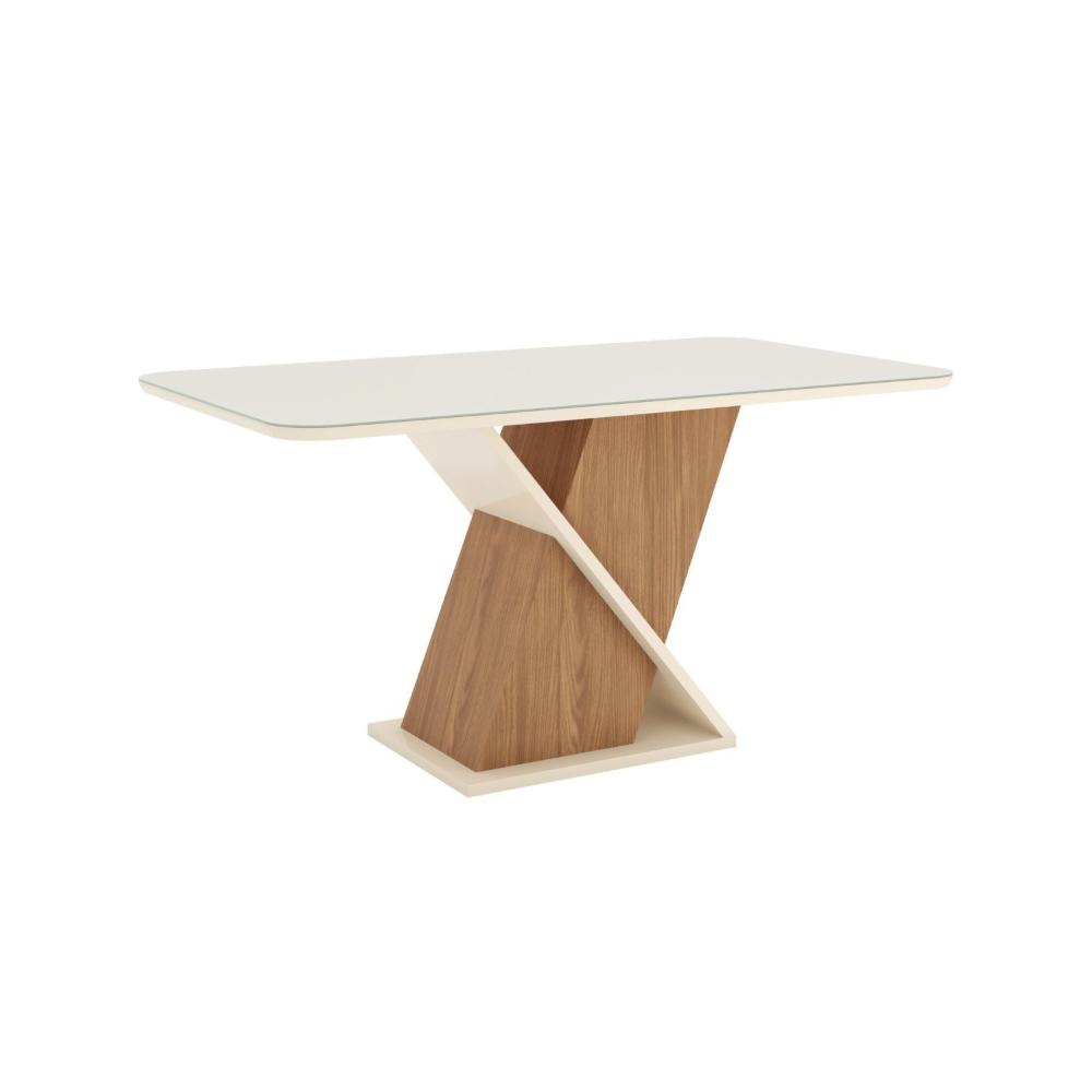 Miniatura Conjunto Sala Jantar Letícia Mesa 160 Cm Canto Arredondado com Vidro 6 Cadeiras Espresso Móveis Nature/Off White/Marrom Amêndoa