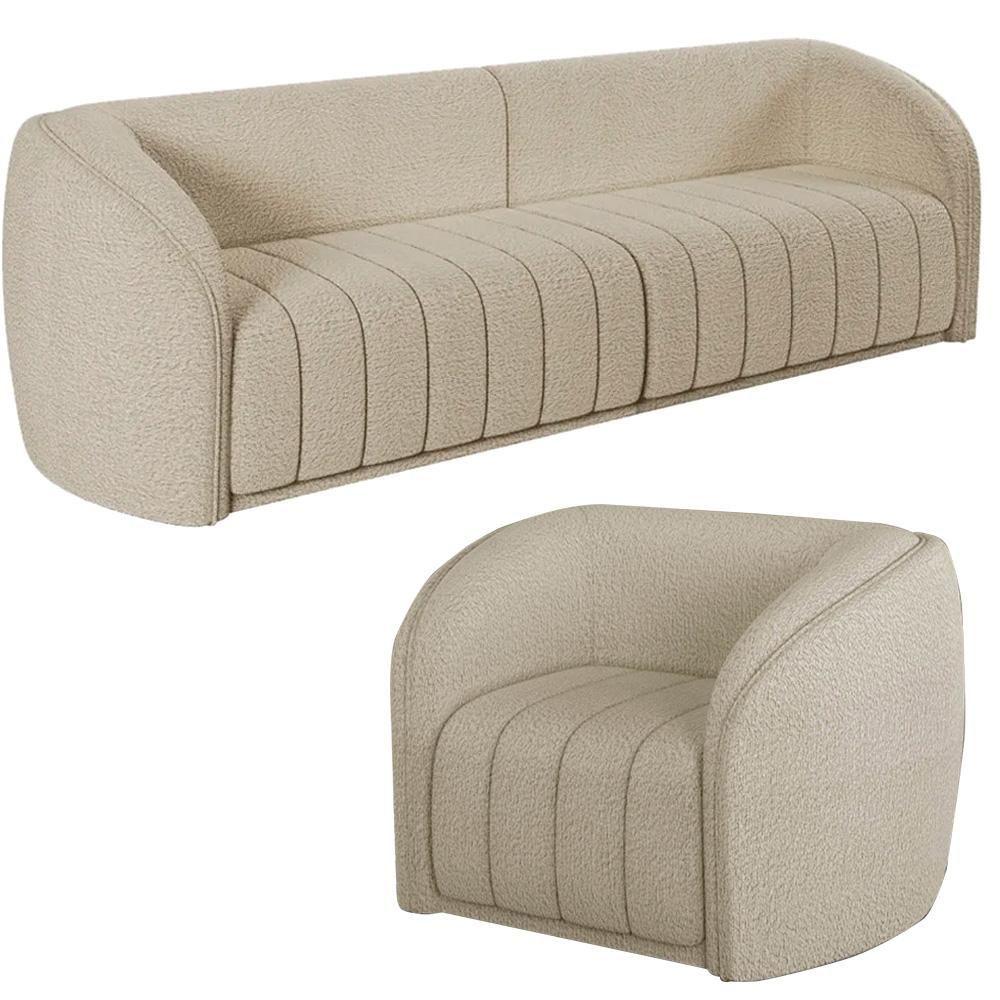 Miniatura Sofá Decorativo 3 Lugares 252cm E Poltrona Meris M22 Boucle Bege - Mpozenato