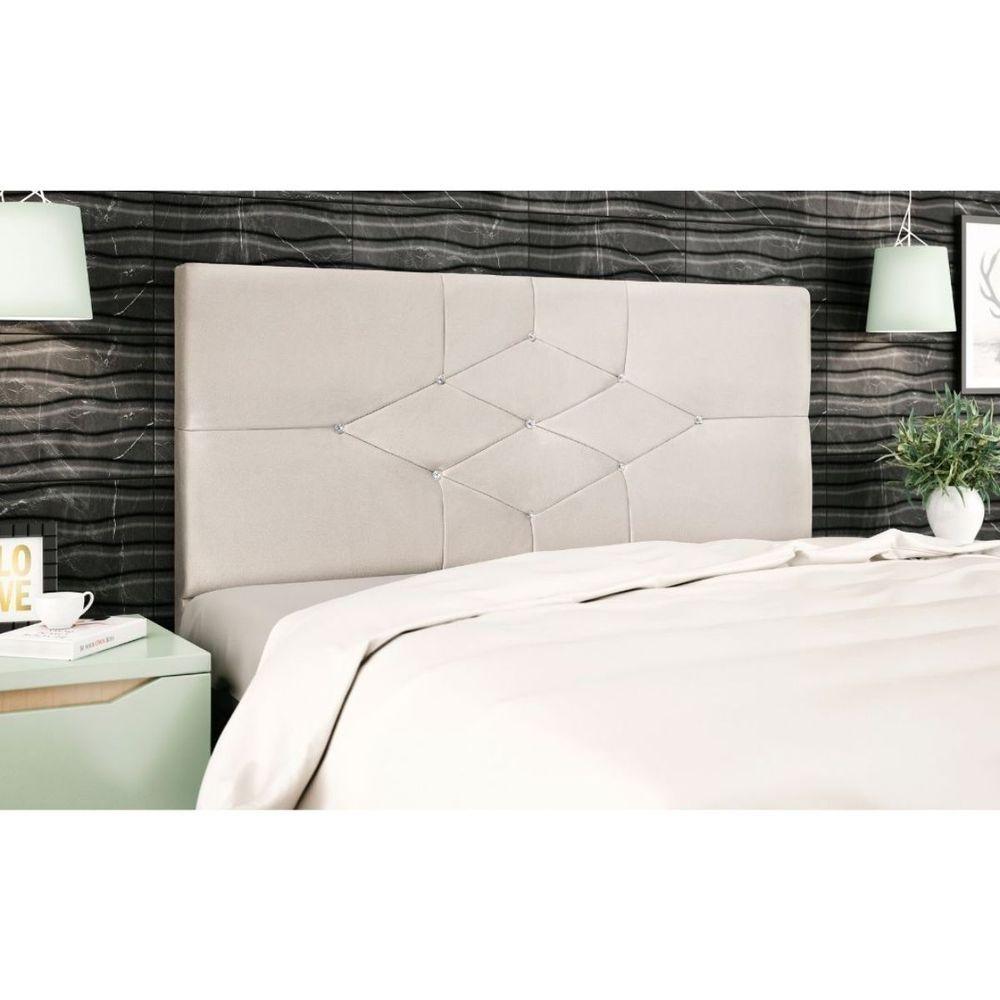 Cabeceira Cama Box Queen 160cm Virgínia Suede Bege E Frame