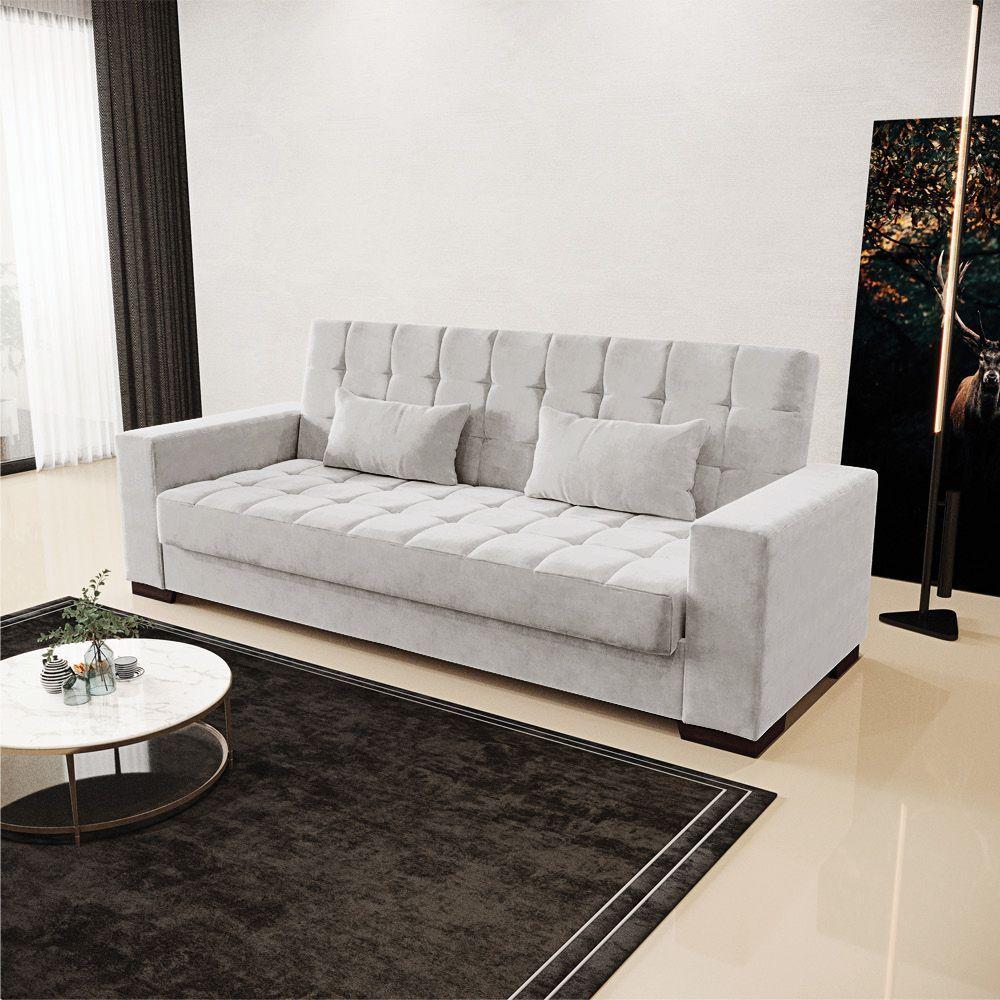 Sofá Cama 02 Lugares Lisboa Veludo - D'Rossi Cor Cinza