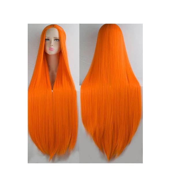 Miniatura Peruca Wig Super Longa 1 Metro Cosplay Fantasia Laranja