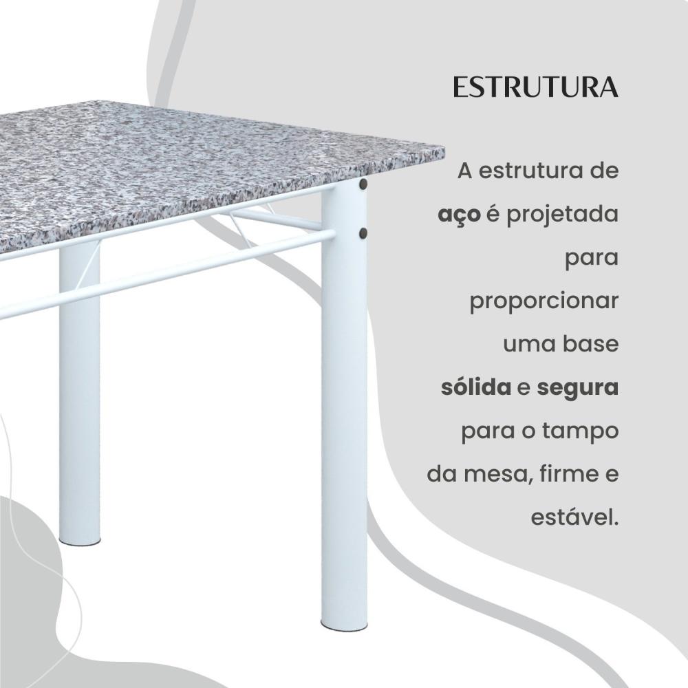 Conjunto Sala de Jantar Bahia Mesa Tubo 140x75cm Tampo Pedra Granito com 6 Cadeiras Paraopeba/Branco