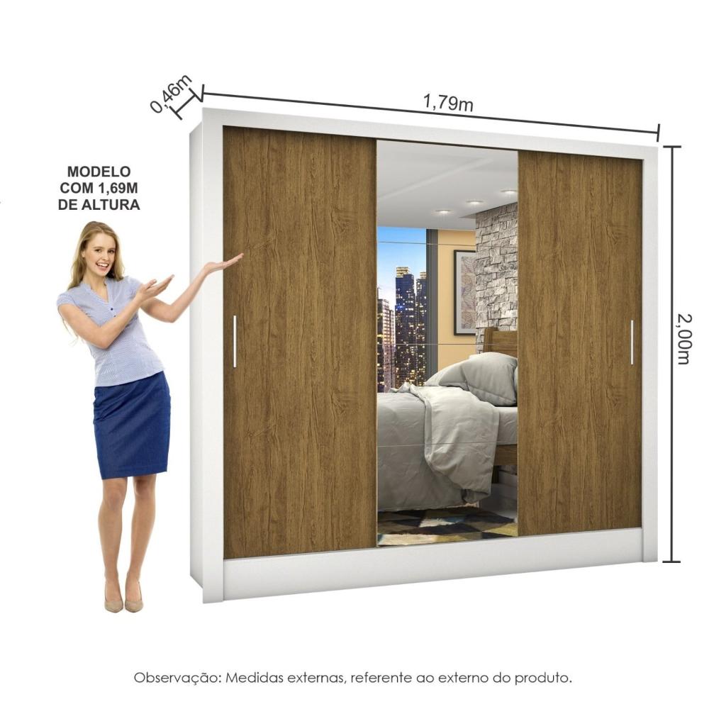 Miniatura Guarda Roupa Casal 3 Portas com Espelho Porto Plus Espresso Móveis Branco Freijo