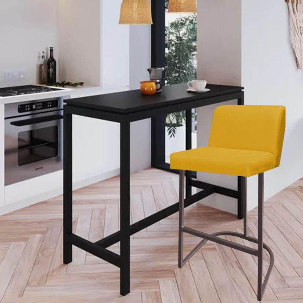 Miniatura Banqueta Com Encosto Noah Luxo Confort Bistrô Cozinha Ferro Marrom Corino Amarelo - Amey Decor