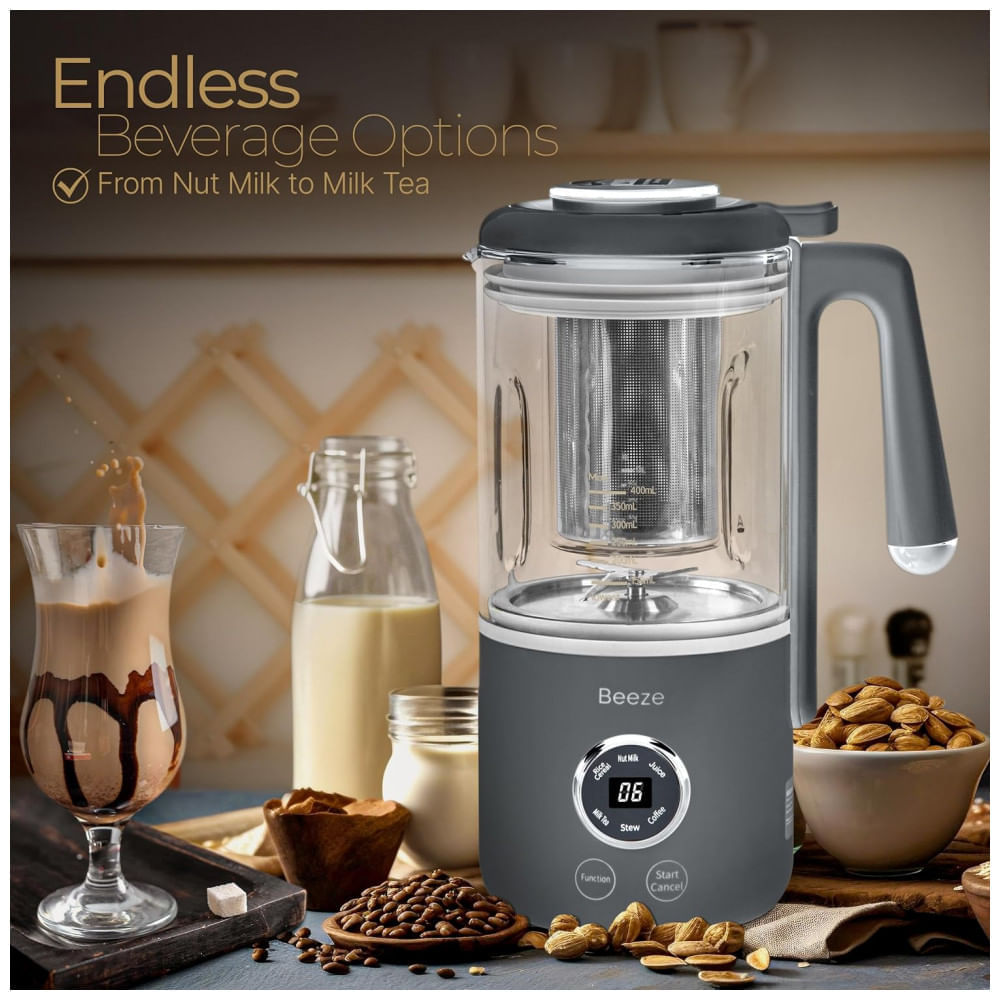 Máquina de Leite Vegetal 400mL com Temporizador de Atraso, Filtro Integrado e Sensor de Tampa, Beeze, Cinza