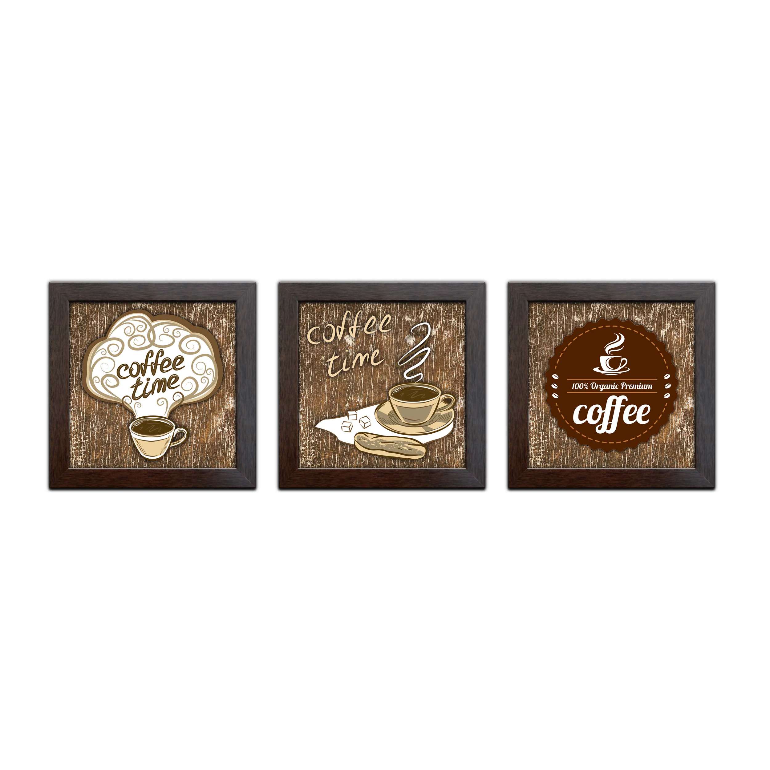 Quadro Decorativo com Moldura Café Coffee K-004 - Kit De 3