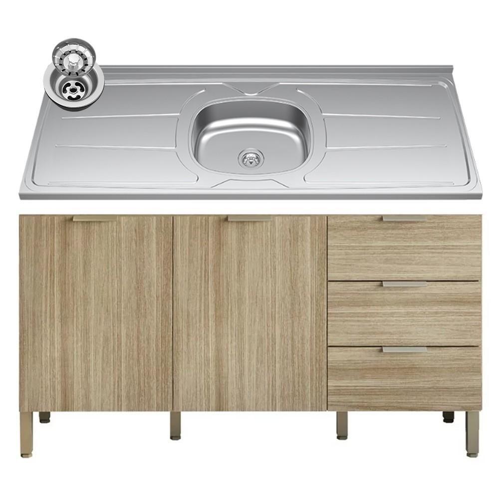 Miniatura Balcão Gabinete Com Pia Inox 160cm Charm K02 Freijó - Mpozenato