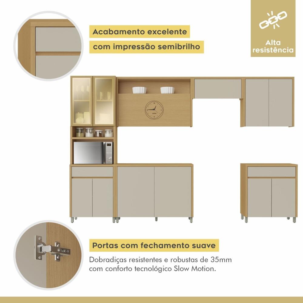 Cozinha Completa 6 Peças 12 Portas 2 Gavetas Condessa 350cm 100% MDF Carvalho/Greige
