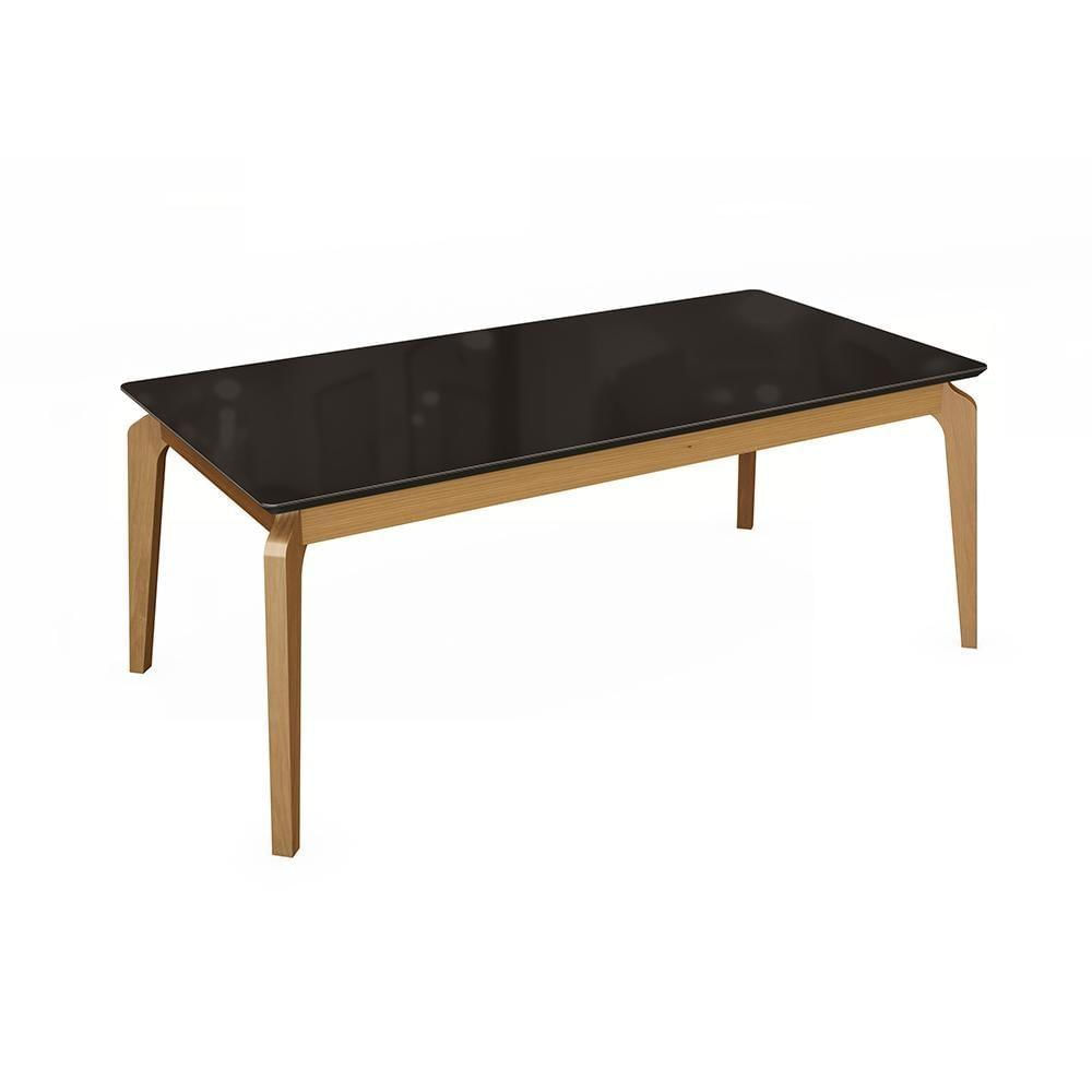 Miniatura Mesa De Jantar Kappesberg Em Madeira Maciça Com Tampo De Vidro Preto Fosco 200cm