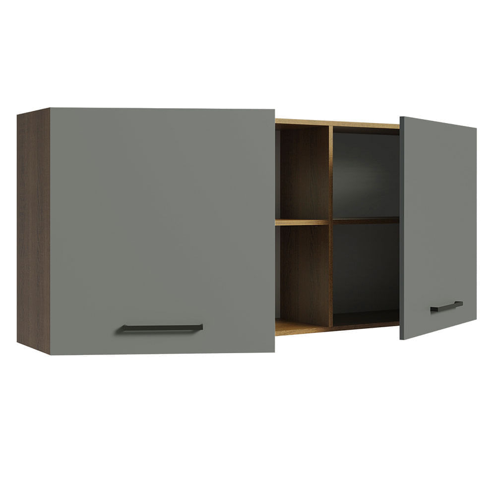 Armário Aéreo Madesa Agata 150 cm 2 Portas e 2 Nichos Rustic/Cinza Cor:Rustic Cinza