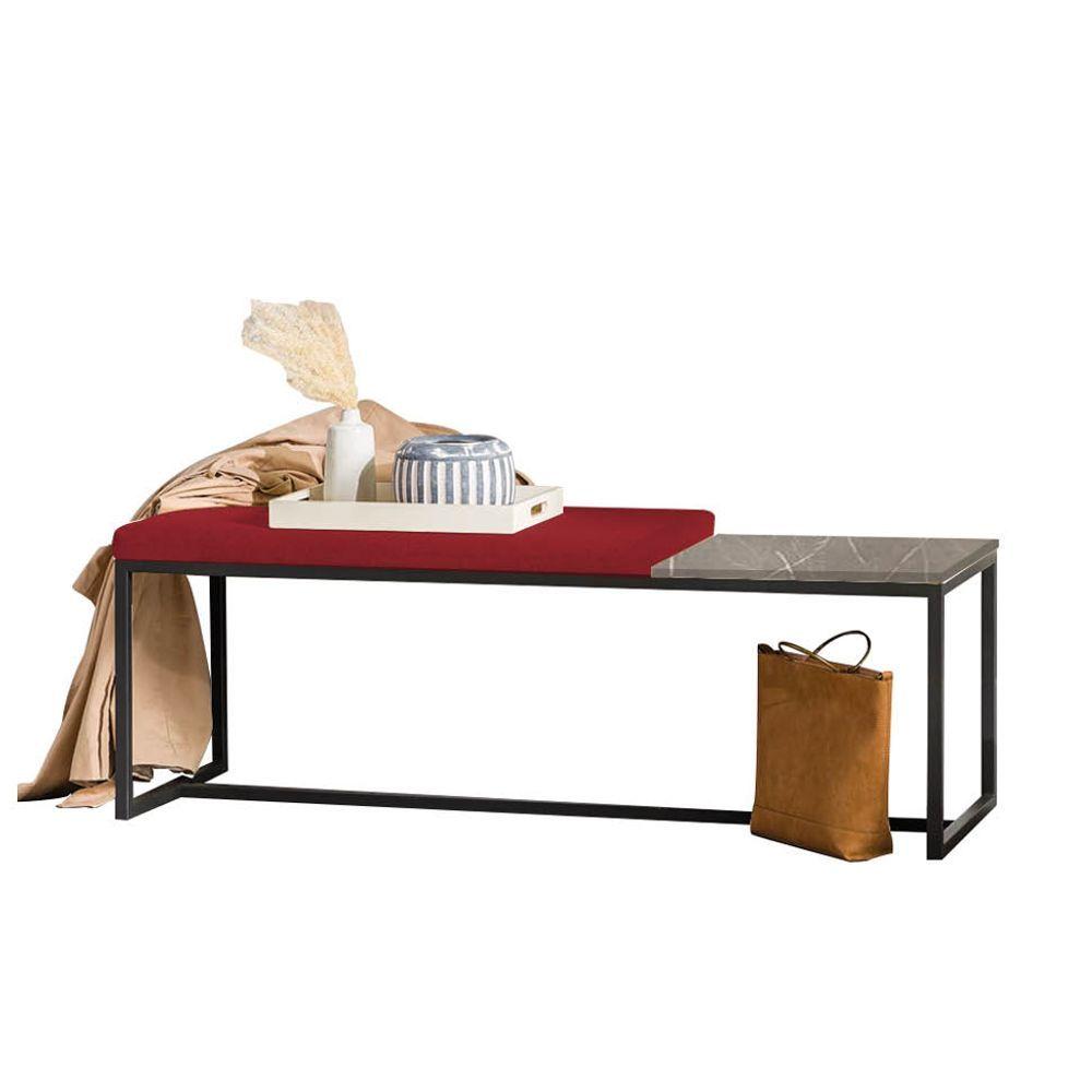 Miniatura Banco Recamier Puff 195cm Industrial Preto Corino Vermelho Tampo Quadrado Mdf Marmorizado