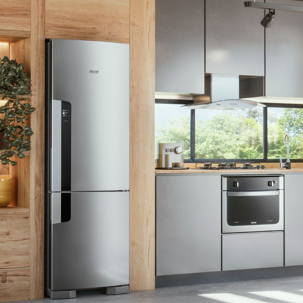 Geladeira Consul Frost Free Duplex 397 litros Evox com freezer embaixo - CRE44BK 110V