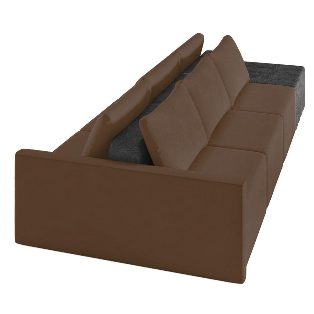 Miniatura Sofá Ilha 3 Lugares Living 402cm Modulado Lary Veludo-pu Pto K01 Cor Marrom