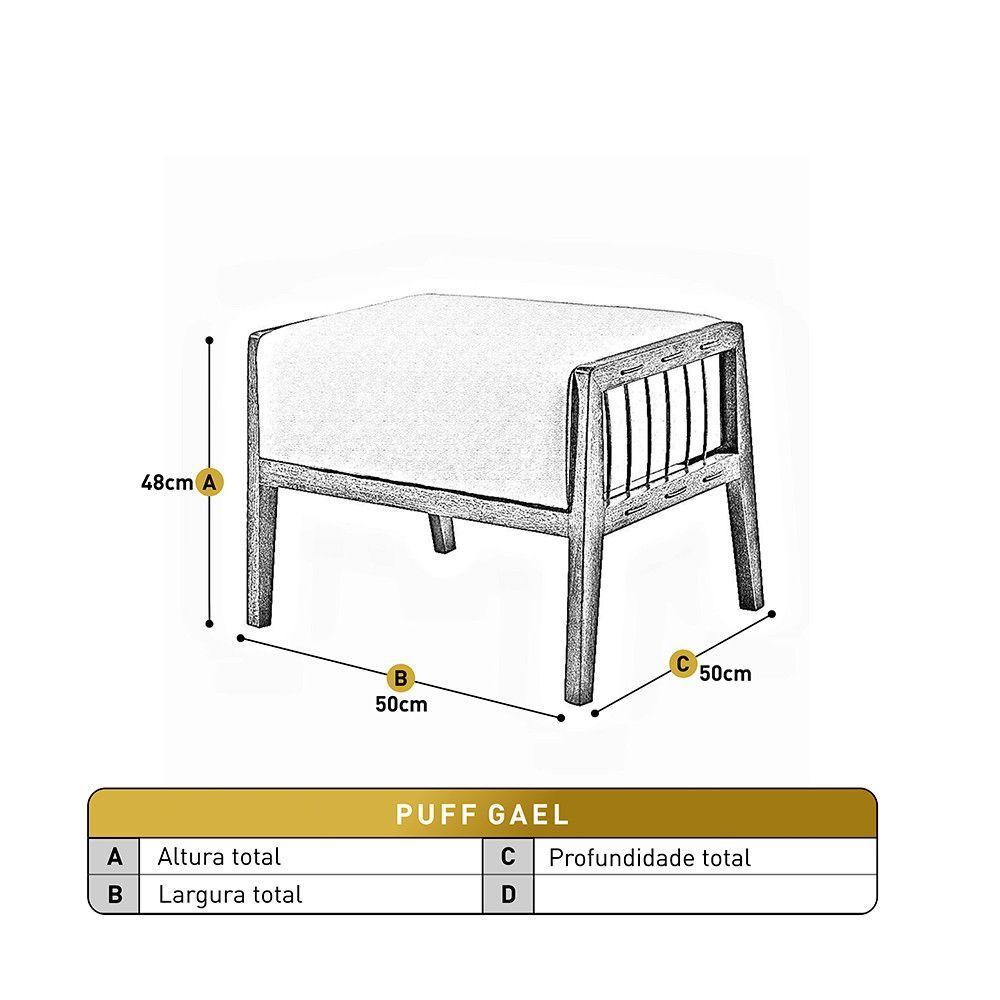 Miniatura Puff Banqueta Corino Gael Luxo Madeira Maciça Castellar Móbile Preto