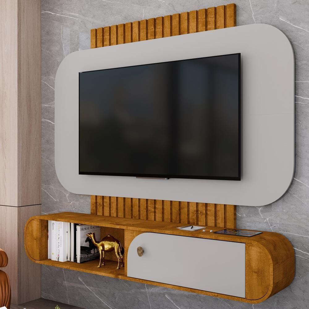Painel Para Tv 55 Pol Com Bancada Suspensa Maestri B02 Naturalle Off White - Lyam Decor