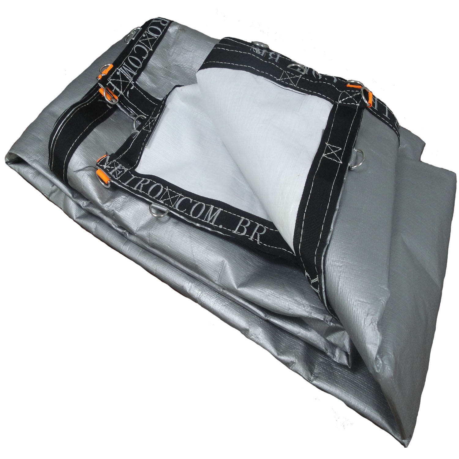 Miniatura Super lona branca prata 6x6 pppe 500 micra com argolas inox