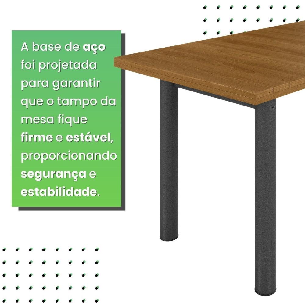 Mesa Retangular Tampo Madeira Maciça Ripado 140x75cm Base Tubo 3" Madeira Maciça/Preto