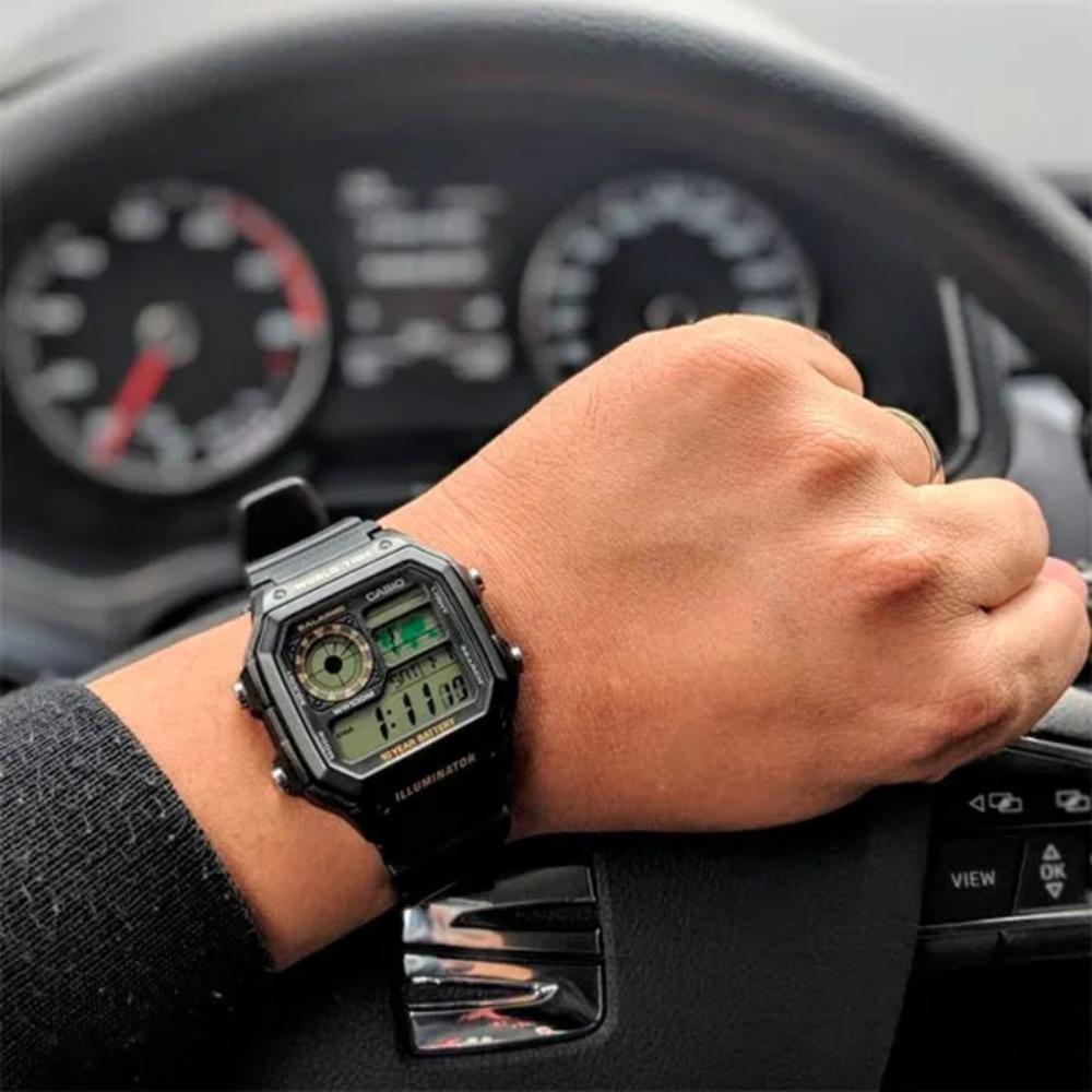 Miniatura Relógio Casio Standard AE-1200WH-1BVDF World Time Bateria 10 Anos