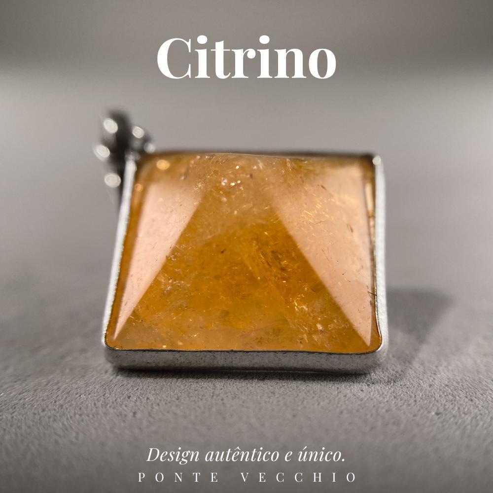 Miniatura Pingente Prata 925 Citrino Pirâmide Natural E Verdadeiro