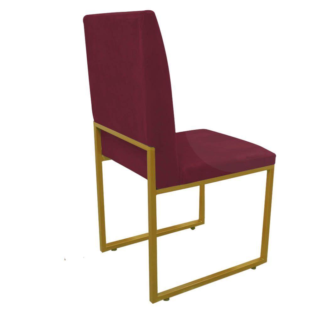 Miniatura Kit 04 Cadeira De Jantar Office Sttan Sala Ferro Dourado Suede Bordô - Ahazzo Móveis