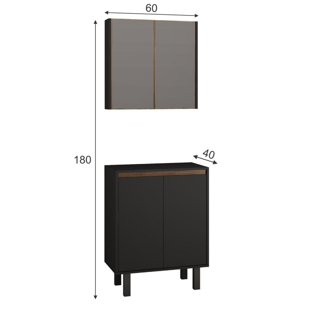 Miniatura Gabinete para Banheiro com Espelheira Litto Estilare Preto/Amadeirado